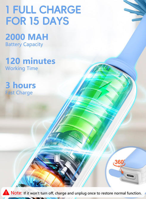360 2000mAh Electric Baby Bottle Brush Cleaner for Travel BPA-Free Silicone, One-Button Deep Cleaning, Rechargeable