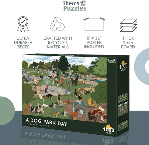 Theo's Puzzles 1000 Piece Puzzle for Adults, Dog Park Puzzles - Smooth Edged, High Resolution, Matte Finished Jigsaw