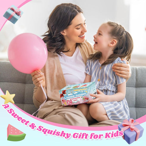 2 Pack Cloud Slime Kit with Red Watermelon and Mint Charms, Scented DIY Slime Supplies for Kids