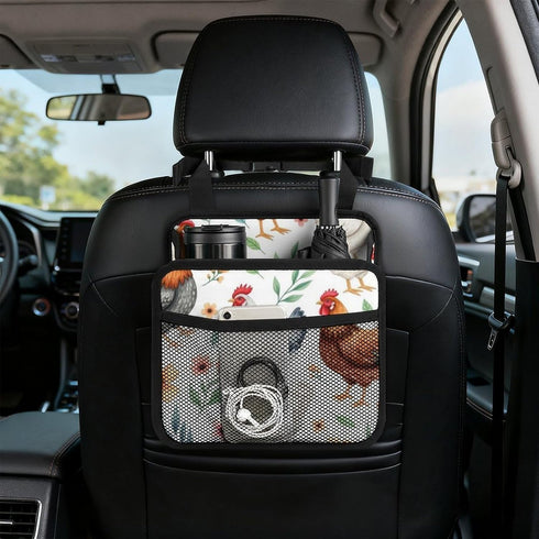 PPIKTC Spacious Hanging Auto Seat Organizer with Ventilated Mesh Pockets for Wet Wipes and Baby Supplies, Chicken
