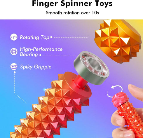 (4 Pack) Fidget Toys Adults Pain Stim: Rotating Spiky Grippie for Pain Stim - Stress Toys for ADHD Autism Kids Calming