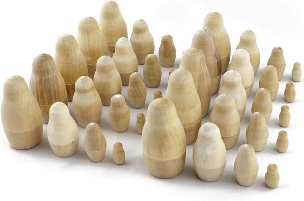 AEVVV Unpainted Blank Russian Nesting Dolls - Lot of 10 Sets, DIY Wooden Dolls to Paint