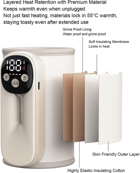 NOENNULL 11 Settings 2.56 3.15in Cordless Milk Bottle Warmer Temperature Digital Display Portable Bottle Heater