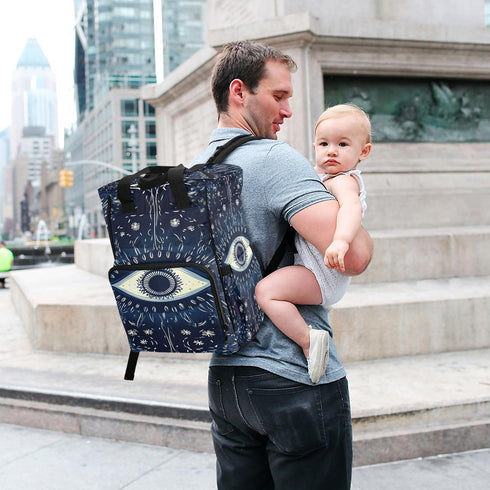 YANENDIE Backpack, Backpack Backpack Blue Evil Eye Diaper Bag Unisex Travel Baby Diaper Bags with Stroller Straps