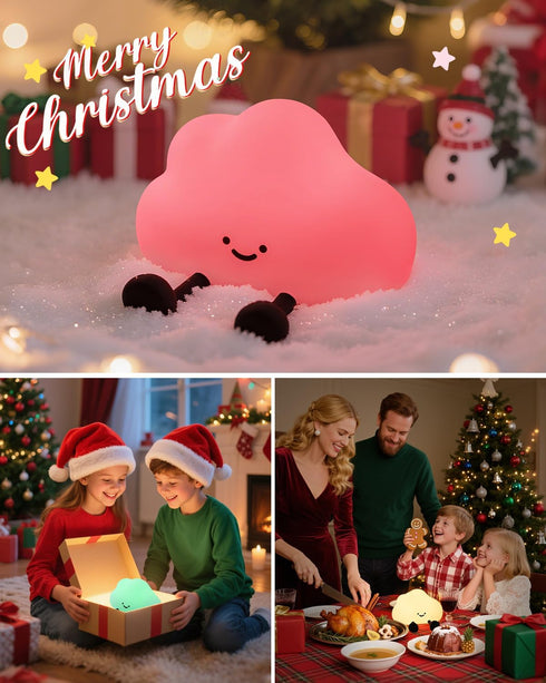 Dimmable YISUN Cloud Night Light, Colorful Silicone Night Lights for Nursery, Rechargeable Bedside Lamp with Timer