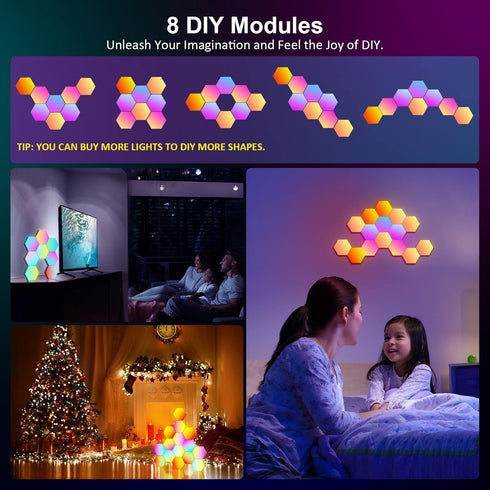 8 Pack OJQ Hexagon Lights Wall RGB Panel - Hexagonal Led Lights Room Decor Wall Lights Gifts for Men/Women Honeycomb