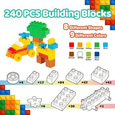 240 Piece Large Building Blocks for Toddlers 3 and Up, Classic Building Bricks Set Compatible with Duplos and Most