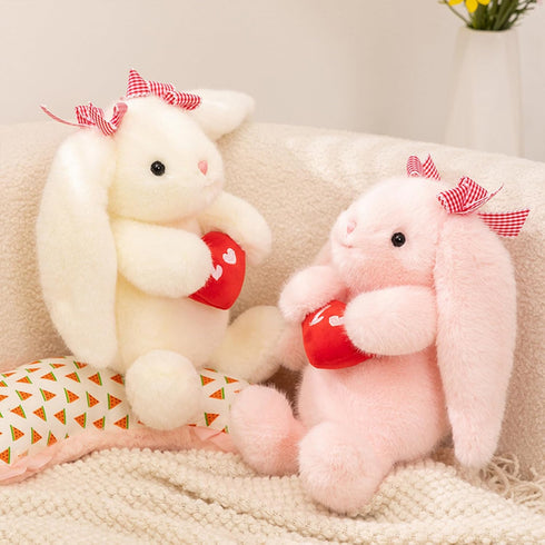 8" PEACH CAT Love Bunny Stuffed Animals Holds Red Heart Cute Rabbit Plushies Soft Plush Toys Romantic Sweet Gifts