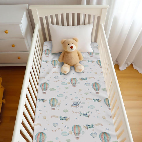 Wicbfdfv 28"x52" Watercolor Plane Hot Air Balloon Baby Crib Sheets for Boy Girl Cartoon Airplanes Cloud Stars Baby