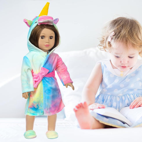 XFEYUE 18 inch Set 18 Inch American Doll Clothes and Sleeping Bag - Rainbow Unicorn Doll Costume with Unicorn Style