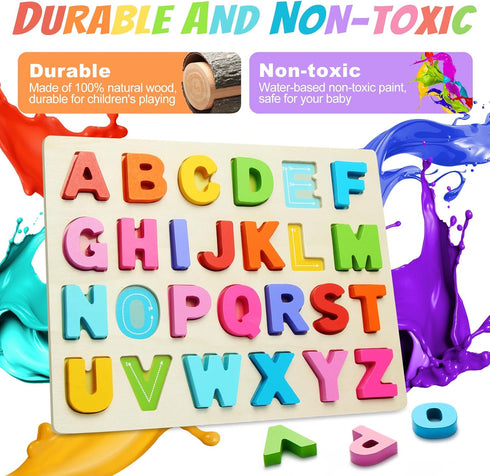 JOLSNAF Set Wooden Puzzles for Toddlers, ABC Alphabet Puzzle, Learning Toys, Preschool Learning Activities, Preschool