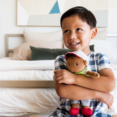 HABA Snug Up Soft Doll Mason - 11.5" Soft Boy Doll with Black Hair, Machine Washable