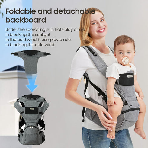 2-in-1 6 Baby Carrier with Hip Seat | Adjustable Carrying Positions | M-Shape Hip Support Design | Breathable
