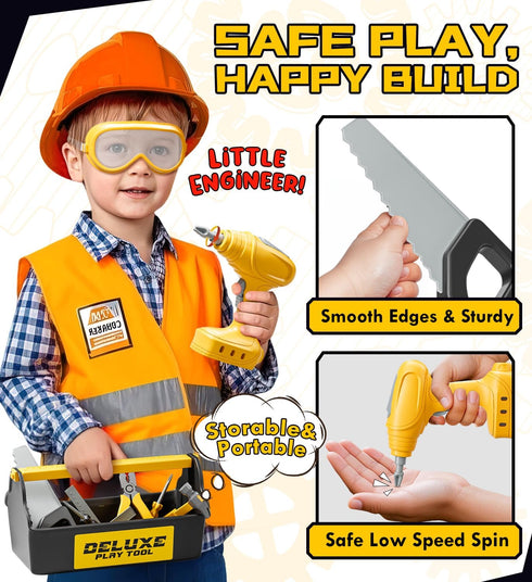 Set 3 3-5 Lehoo Castle Kids Tool with Electric Toy Drill and Tool Box, Construction Toys for Year Old Boys Birthday