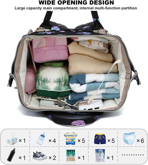 Mimfutu Backpack Butterfly Diaper Bag for Baby Girls Boys, Large Capacity Multifunction Waterproof Maternity Mom Nappy