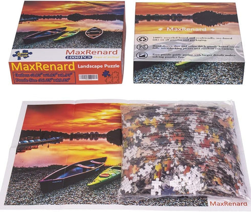MaxRenard Sunset Scenery Jigsaw Puzzle 1000 Pieces for Adults, Canoe at Wetland During Sunset