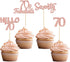 Gyufise 24Pcs Rose Gold Glitter 70th Birthday Cupcake Toppers, Hello 70 Seventy Cake Picks for Birthday Decorations