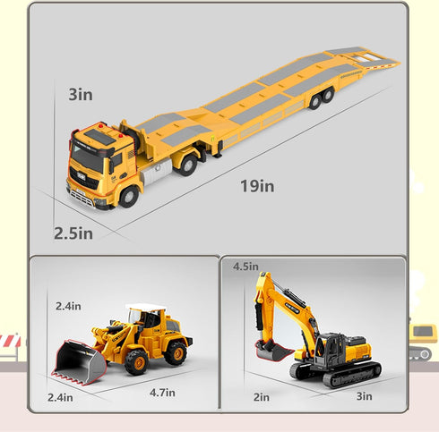 Set Bulldozer 3-7 Alloy Die-Cast Construction Vehicles Toys w/Semi Truck, Excavator & - Real Lights & Sounds, Movable