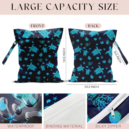 zcyxuuw Waterproof Wet Bag for Swimsuit, Travel Beach Wet Dry Bag, Hidden Zipper Reusable Starfish Baby turtle Wet