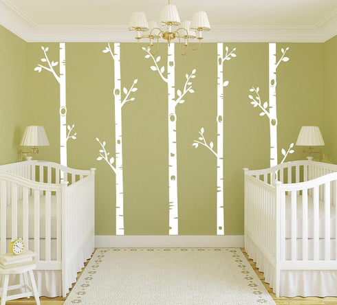 5 (100", Giant Tree Wall Decals Birch Tree Wall Stickers Woodland Wall Stickers for Baby Kids Nursery Bedroom Living