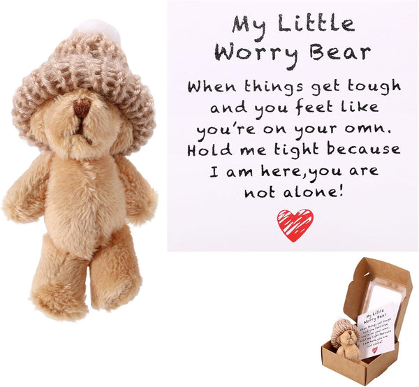 TOYMIS 1 Set Mini Plush Worry Bear with A Hat, Handmade Positive Small