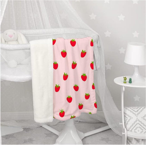 Pink Strawberry Baby Blanket, Super Soft Swaddle for Boys Girls, Cozy Receiving Blanket Stroller Throw 40" x 30"