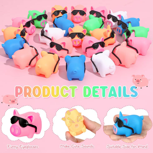 Syhood 150 Packs Mini Rubber Pigs with Sunglasses - Squeaky Piggy Bath Toys for Shower Birthday Party Favors