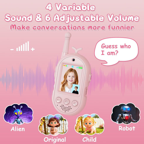 Trigowalt 2 Pack 2 3-12(Pink) Video Walkie Talkies for Kids Toys - Rechargeable Walkie Talkie with Camera
