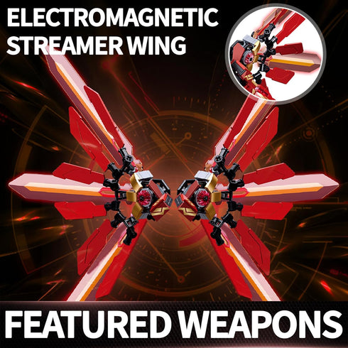 LQPFBSM Set 511 Halberd Red Mecha Building Pieces Winged Robot Action Figure with Weapon Fully Articulated Warrior