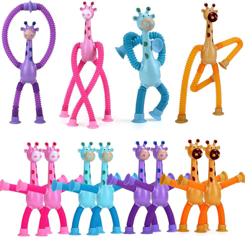 12Pack Telescopic Suction Cup Giraffe Toy, Educational Fidget Toys for Kids Age 3-9, Pop Tubes Toddler Travel Toys