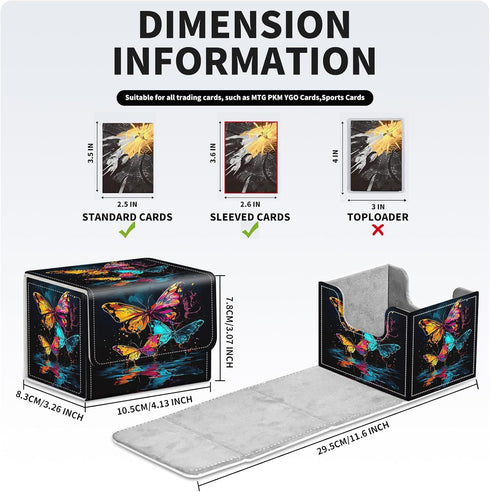 Card Deck Box for MTG Cards, Strong Magnetic Storage Box for 100+ Single Sleeved Cards, Cute Rainbow Butterfly