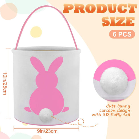 6 Honeydak PCS Easter Eggs Hunt Basket for Kids Bunny Canvas Rabbit Tote Carry Bucket Bags(Fluffy)