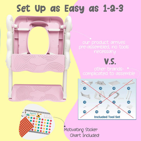 bebeleh Musical & Sound Toddler Potty Training Seat w/Step Stool Ladder - Collapsible & Adjustable Toilet, Pre