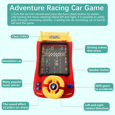 12 3 Racing Adventure Car Steering Wheel with Music, Toddler Simulated Driving Racing Car Game with Reality Sound