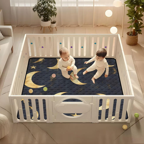 YETTASBIN 50 50 Inch Tummy Moons Stars Baby Play Mat for Floor x - Portable Soft Quilted Crawling Mat Waterproof