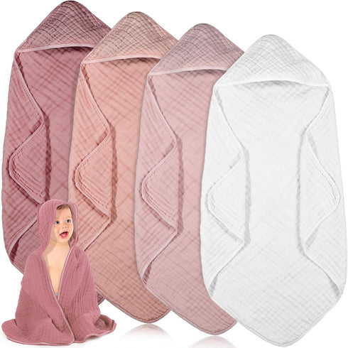 Peryiter 4 Pcs Muslin Hooded Baby Towels 32 x 32 Inch Cotton