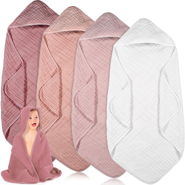 Peryiter 4 Pcs Muslin Hooded Baby Towels 32 x 32 Inch Cotton