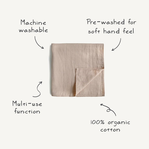 100% mushie Muslin Baby Swaddle Blanket | Organic Cotton (Blue Flowers)