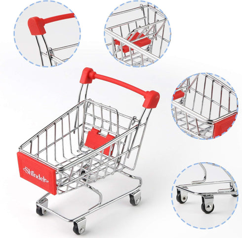 Shindel Mini Shopping Cart, Supermarket Handcart Model for Desk Storage, Party Doll House Store Cosplay