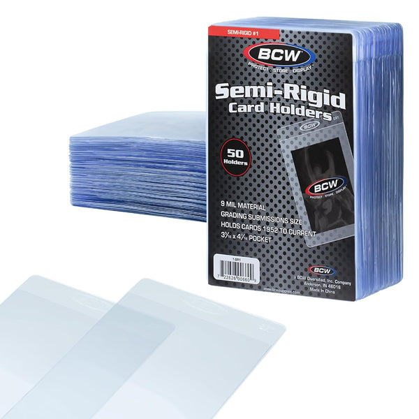 BCW Semi Rigid Card Holder #1, 50 Pack, Semi Rigid Card Sleeves for Grading, PSA Submission Card Savers