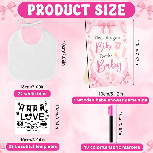 FIONUPI 55 1 22 22 10 Pcs Baby Bibs Decorating Kit Includes Wooden Pink Bow Baby Shower Game Sign DIY White Bibs Bow