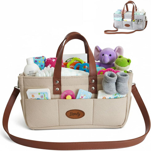 Linaly Felt Diaper Caddy Organizer, Portable Nursery Basket for Diapers, Caddy for Baby