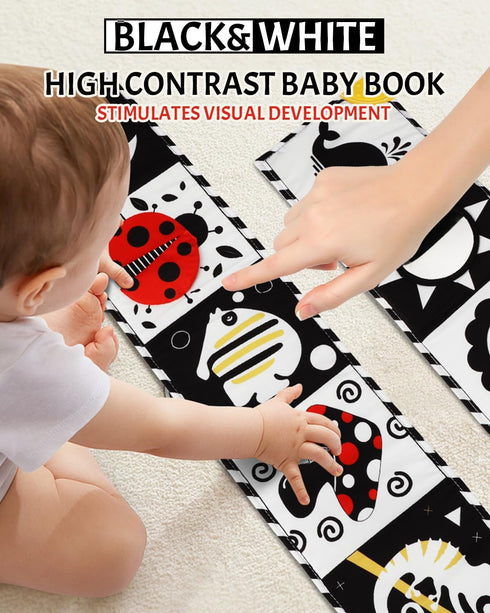 Newborn Toys - High Contrast Baby Books with Teether for 0-12 Months, Sensory Learning Activities Gift