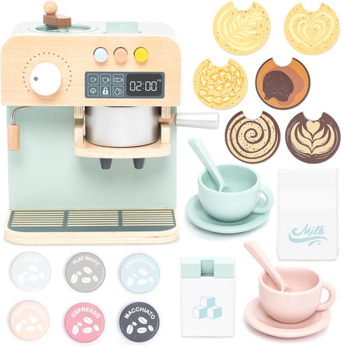 UMU Wooden Toy Coffee Maker for Kids Pretend Play Kitchen Accessory for