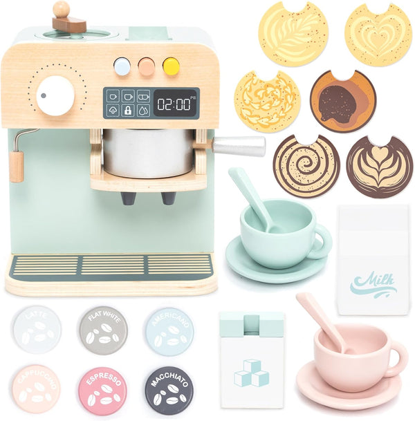 UMU Wooden Toy Coffee Maker for Kids Pretend Play Kitchen Accessory for