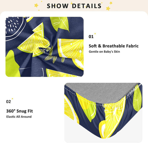 Bseiialft 52 28 Yellow Lemons Fruits Crib Sheets for Boys Girls Soft and Breathable Cotton Baby Sheets for Standard