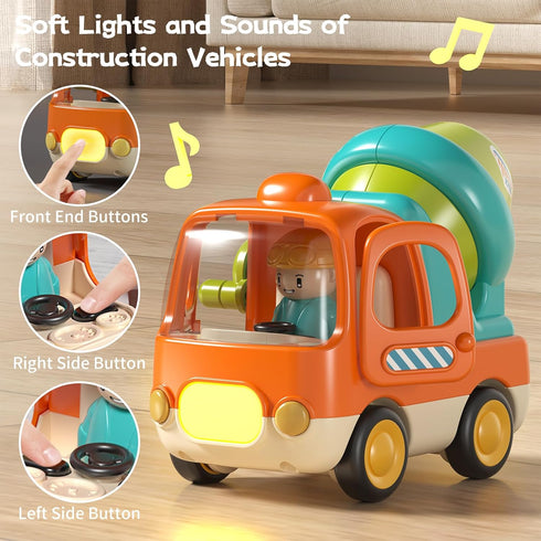 1 2 3 3 Pack Set 1-3 Baby Toys Push Cars for Year Old Friction Powered Construction Friction Vehicle Excavator Dumper