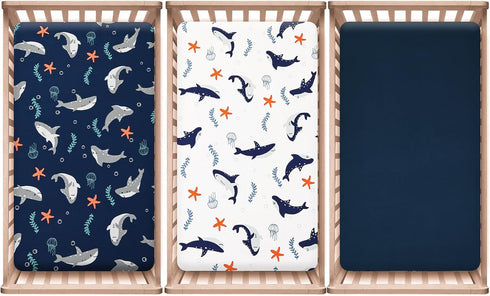 3 Pack 28x52 Inches PHF Soft Shark Crib Sheets Fitted, Comfy Breathable Baby Sheets for Boys, Fits Standard Crib