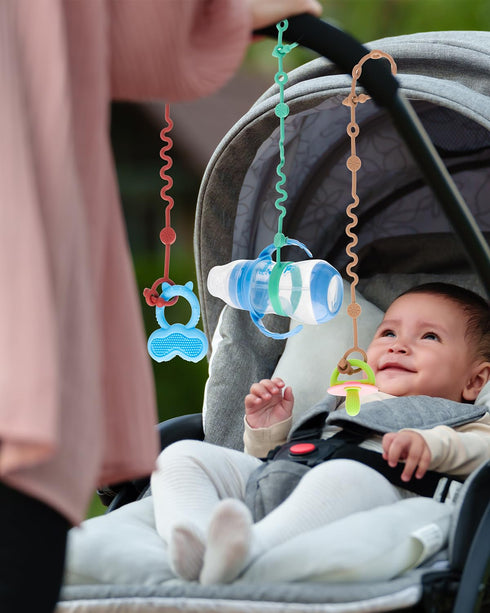 Toy Straps for Baby, Adjustable 4-Pack Toy Holder for Stroller Accessories, Silicone Pacifier Clip, No Throw Travel