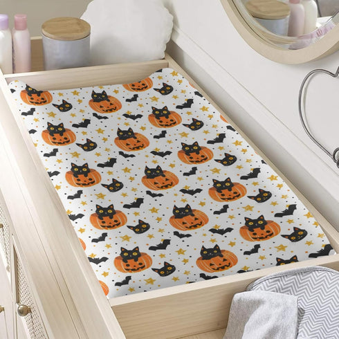 KuphiL10C Girls-16x32 Cute Halloween Pumpkin Cat Bats Stars Pattern Baby Changing Pad Cover, Unisex Fall Winter Holiday